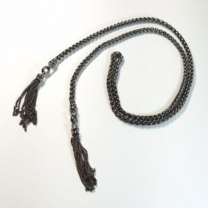Black Metal Tasel Open Tie Up Necklace